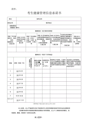 2022年度郑州市上街区特招医学院校专科毕业生考试考生健康管理信息承诺书.docx