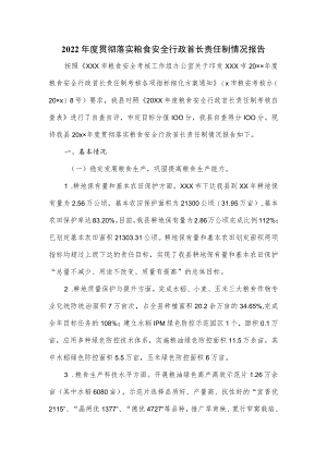 2022年度贯彻落实粮食安全行政首长责任制情况报告.docx