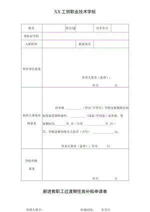 XX工贸职业技术学院新进教职工过渡期住房补贴申请表.docx
