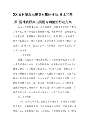 XX县林草湿系统农村集体林地、林木和草原、湿地资源突出问题专项整治行动方案.docx