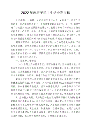 2022年度班子民主生活会发言稿.docx