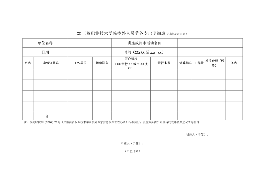XX工贸职业技术学院校外人员劳务支出明细表.docx_第1页