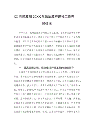 XX县民政局20XX年法治政府建设工作开展情况（20220112）.docx
