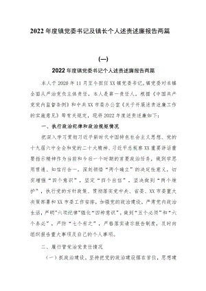 2022年度镇党委书记及镇长个人述责述廉报告两篇.docx