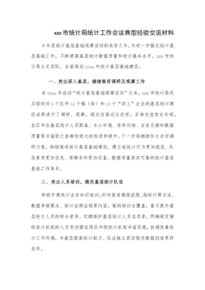 xx市统计局统计工作会议典型经验交流材料.docx