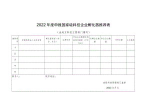2022年度申报国家级科技企业孵化器推荐表、申报书.docx