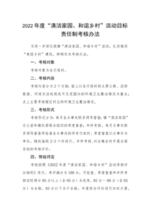 2022年度“清洁家园、和谐乡村”活动目标责任制考核办法.docx