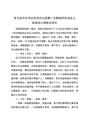 xx在市办公室第一支部组织生活会上的讲话心得体会范文.docx