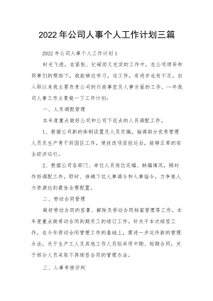 2022年公司人事个人工作计划三篇.docx