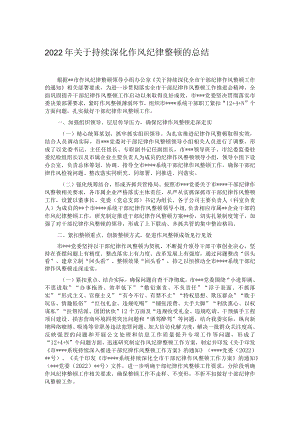 2022年关于持续深化作风纪律整顿的总结.docx