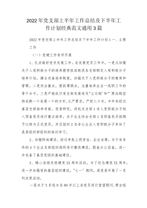 2022年党支部上半年工作总结及下半年工作计划经典范文通用3篇.docx