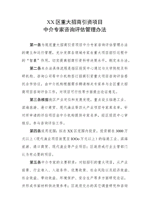 XX区重大招商引资项目中介专家咨询评估管理办法.docx