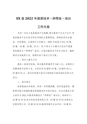XX县2022年蔬菜技术“师带徒”培训工作方案.docx