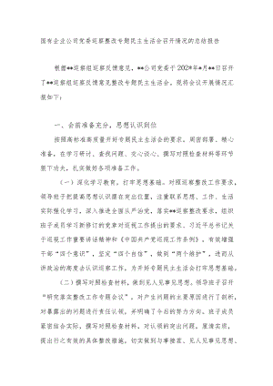 2022年国有企业集团公司党委巡察整改专题民主生活会召开情况的总结报告.docx