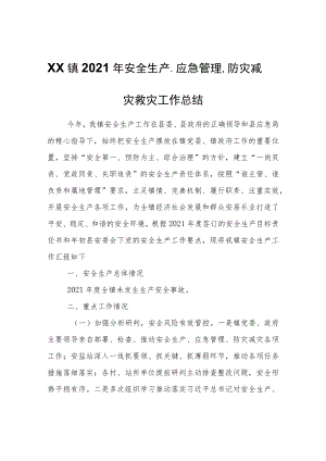 XX镇2021年安全生产、应急管理、防灾减灾救灾工作总结.docx