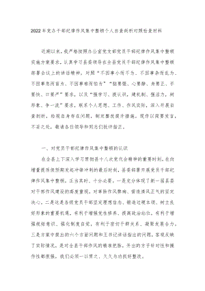 2022年党办干部纪律作风集中整顿个人自查剖析对照检查材料.docx