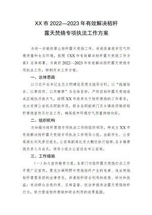 2022—2023年有效解决秸秆露天焚烧专项执法工作方案.docx