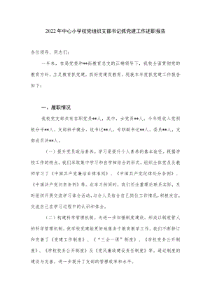 2022年中心小学校党组织支部书记抓党建工作述职报告.docx