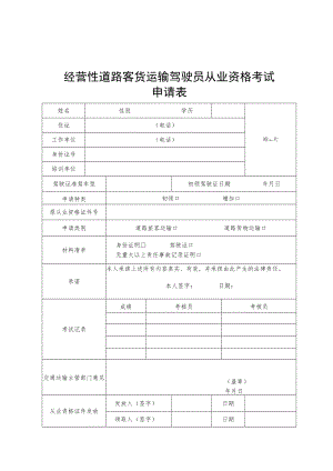 2022经营性道路客货运输驾驶员、道路危险货物运输从业人员从业资格考试申请表、资格证式样、格证件换发、补发、变更登记表.docx