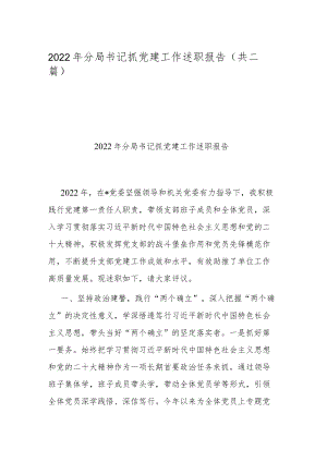 2022年分局书记抓党建工作述职报告(共二篇).docx