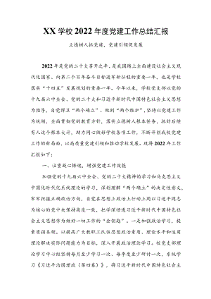 XX学校2022年度党建工作总结汇报.docx