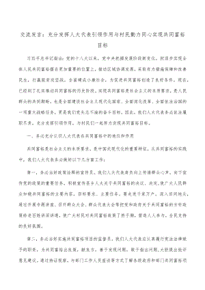 交流发言：充分发挥人大代表引领作用 与村民勠力同心实现共同富裕目标.docx