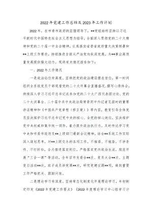 2022年党建工作总结及2023年工作计划.docx