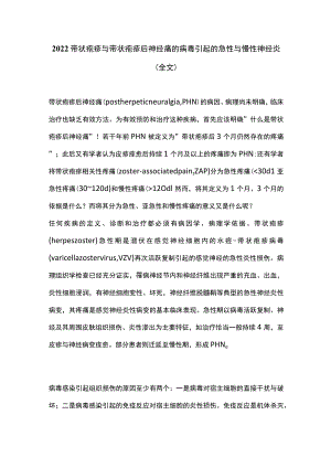 2022带状疱疹与带状疱疹后神经痛的病毒引起的急性与慢性神经炎（全文）.docx