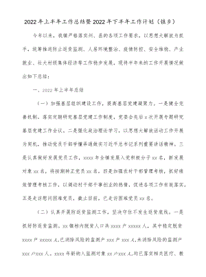 2022上半工作总结暨2022下半工作计划（镇乡）.docx
