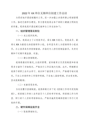 2022XX单位无烟单位创建工作总结.docx