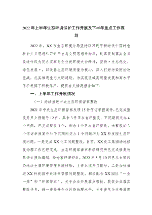 2022上半生态环境保护工作开展及下半重点工作谋划.docx
