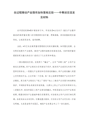 全过程推动产业强市加快落地见效——中青班交流发言材料.docx