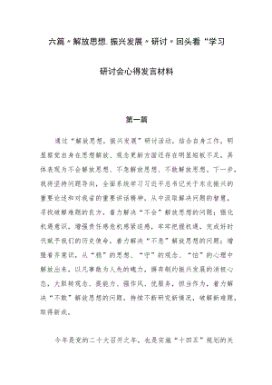 六篇“解放思想、振兴发展”研讨“回头看”学习研讨会心得发言材料.docx