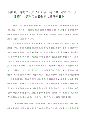 2022市委迎庆党的二十大“迎盛会、铸忠诚、强担当、创业绩”主题学习宣传教育实践活动计划范文.docx