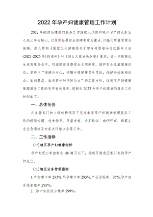 2022孕产妇健康管理工作计划.docx