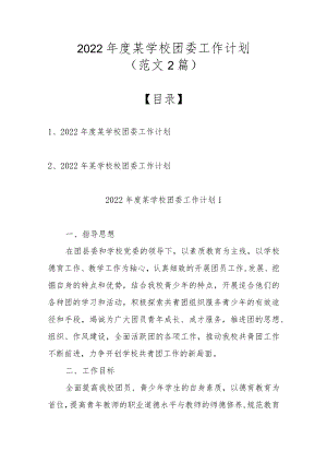 2022某学校团委工作计划（范文2篇）.docx
