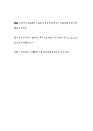 2022单位班子“7·20”特大暴雨灾害追责问责案件以案促改开展情况报告民主生活会对照检查剖析材料问题清单.docx