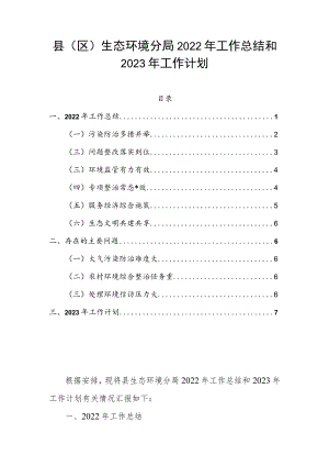 县（区）生态环境分局2022年工作总结和2023年工作计划.docx