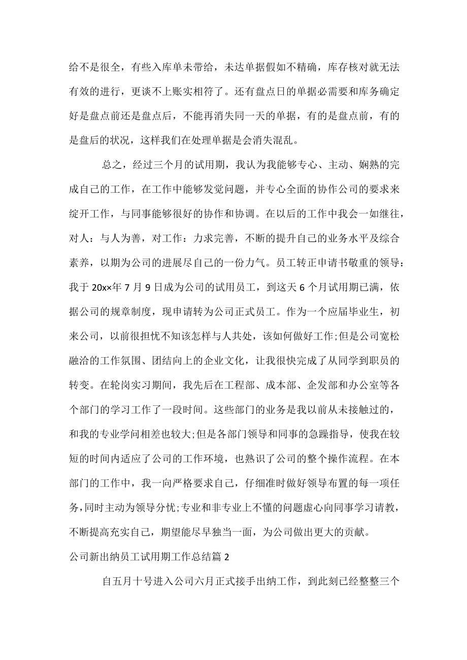 公司新出纳员工试用期工作总结.docx_第3页