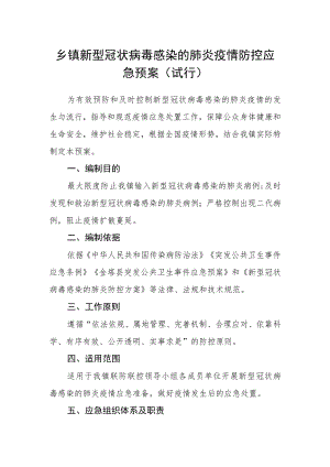 乡镇新型冠状病毒感染的肺炎疫情防控应急预案(试行).docx