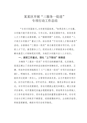 某某区开展“三服务一促进”专项行动工作总结.docx