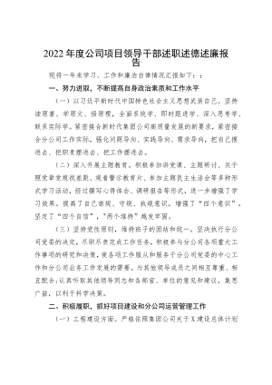2022年公司项目领导干部述职述德述廉报告.docx