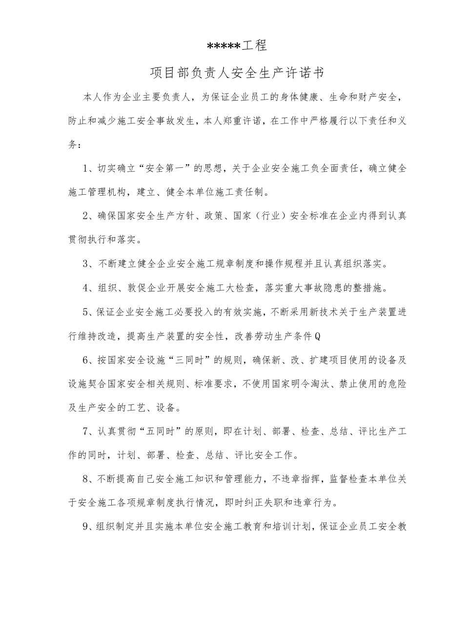 施工工程安全生产承诺书.docx_第1页