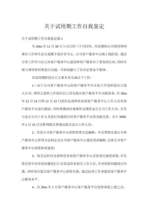 关于试用期工作自我鉴定.docx