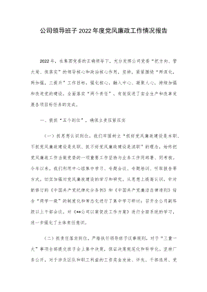 公司领导班子2022年度党风廉政工作情况报告.docx
