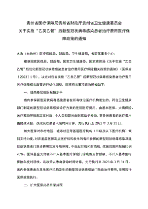贵州省关于实施“乙类乙管”后新型冠状病毒感染患者治疗费用医疗保障政策的通知（2023年）.docx
