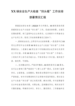 XX镇安全生产大检查“回头看” 工作安排部署情况汇报.docx