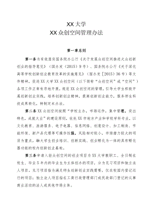 XX大学XX众创空间管理办法.docx