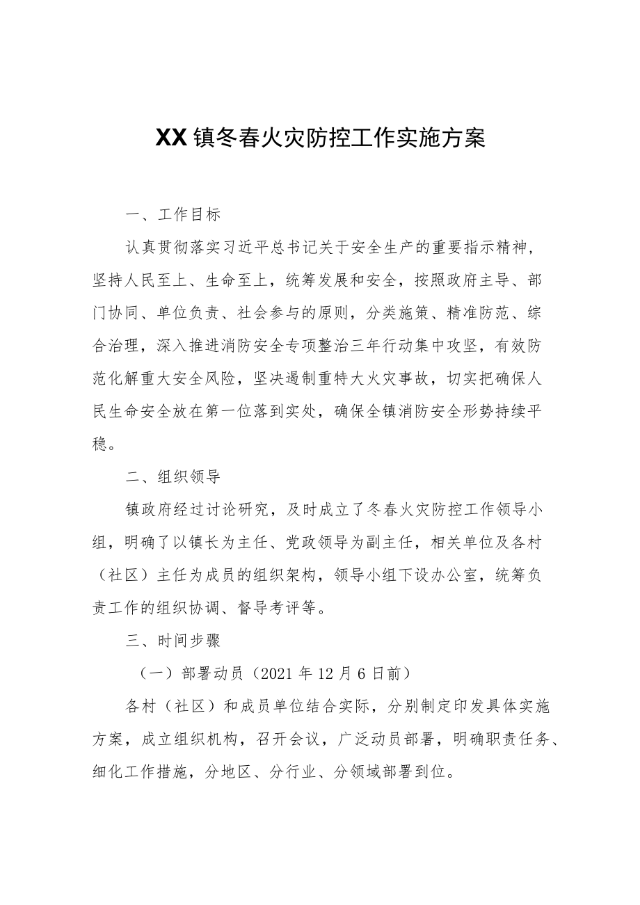 XX镇冬春火灾防控工作实施方案.docx_第1页