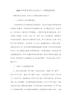 2022年市委书记民主生活会个人对照检查材料.docx